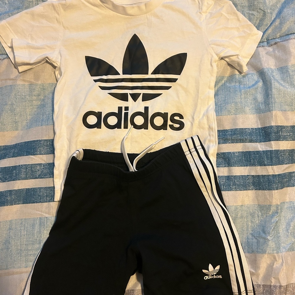Adidas Kids Black and White Striped Shorts